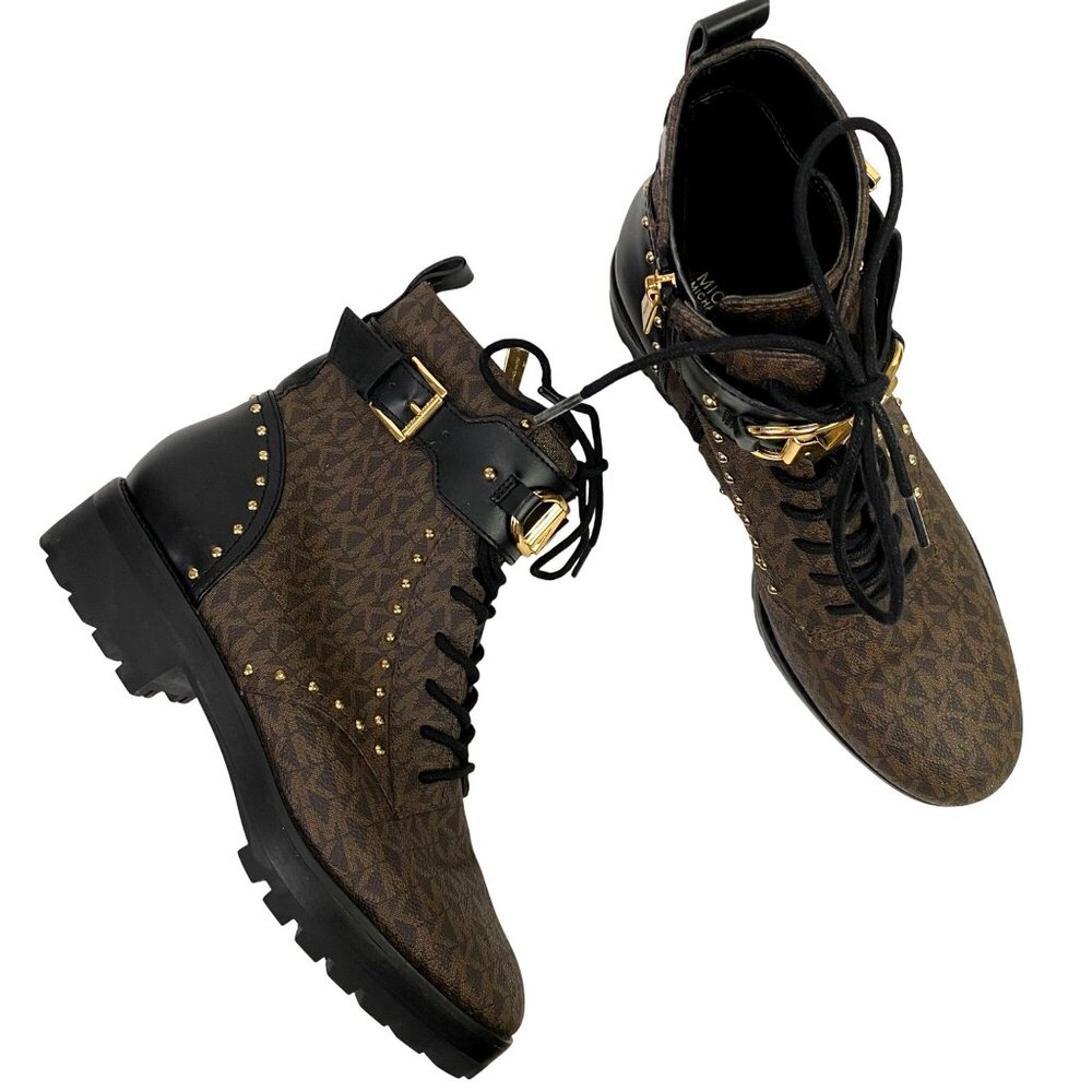 MICHAEL Michael Kors Kincaid Lace Up Studded Combat Boots Side Zip Women’s 9M